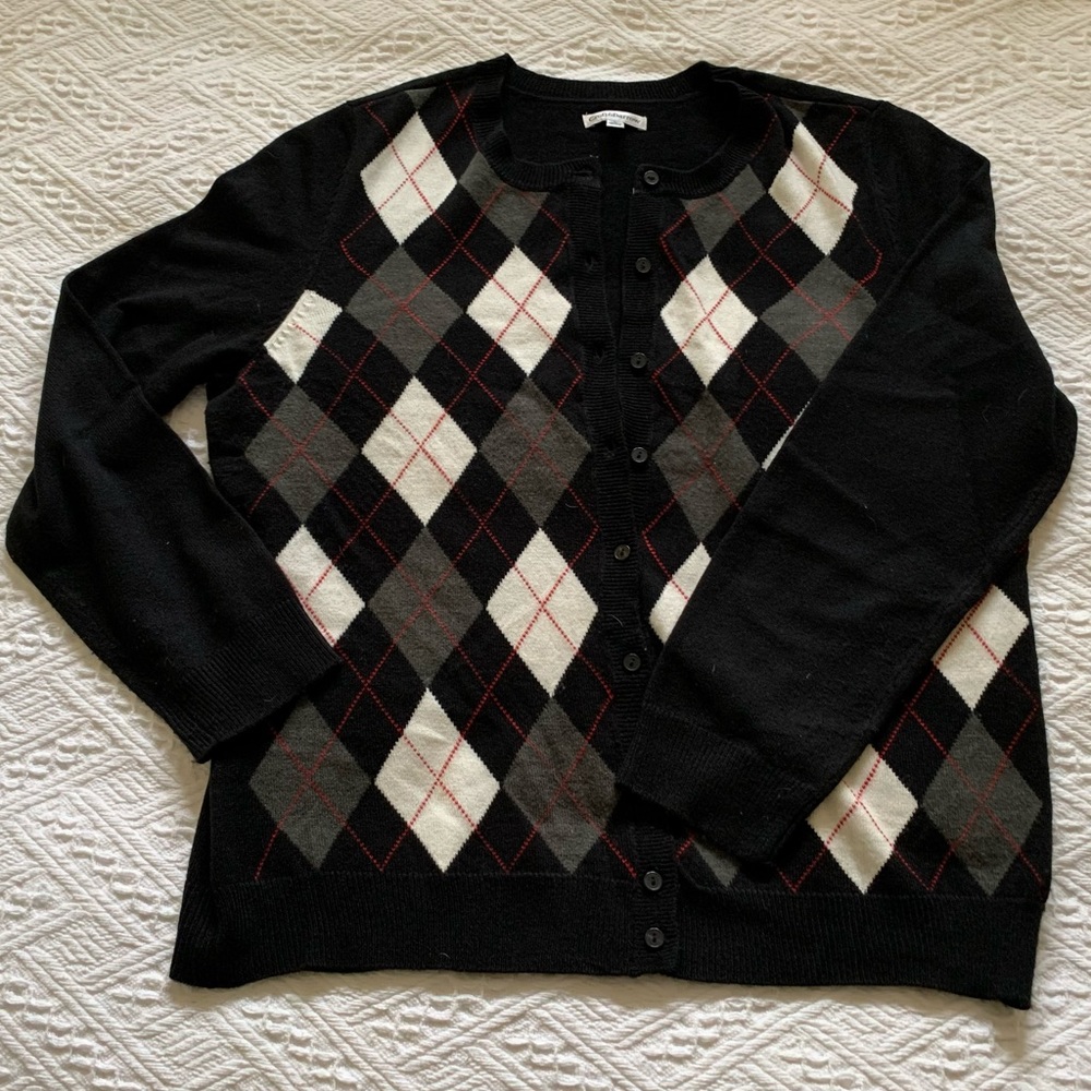 Preppy cardigan.  Button down crew neck style.